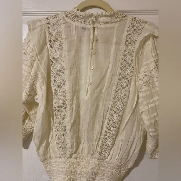 NWOT Free People Victorian Crochet Lace Ruffle 3/4 Sleeve Blouse Cottagecore - Picture 12 of 15
